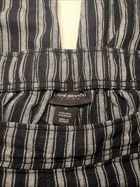 Lane Bryant Black & White Vertical Stripe Linen Blend Pant